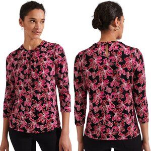 Hobbs of London Julia Floral Printed Top - Red/Pink/Black - L
